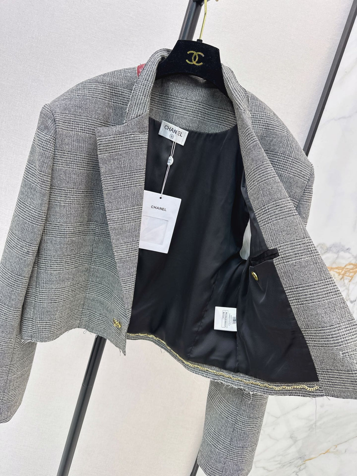 26New Early-Autumn Retro-Chic Grey Plaid Cropped Jacket