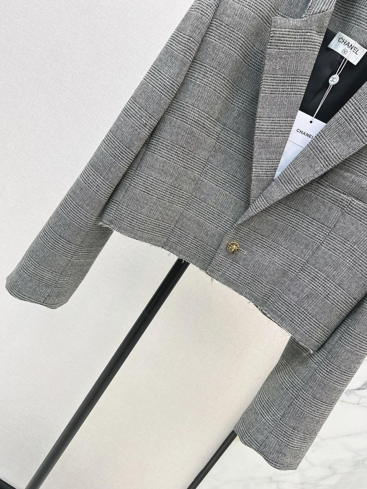 26New Early-Autumn Retro-Chic Grey Plaid Cropped Jacket