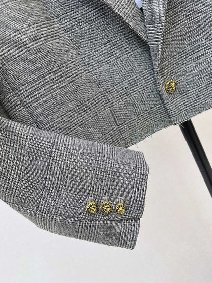26New Early-Autumn Retro-Chic Grey Plaid Cropped Jacket