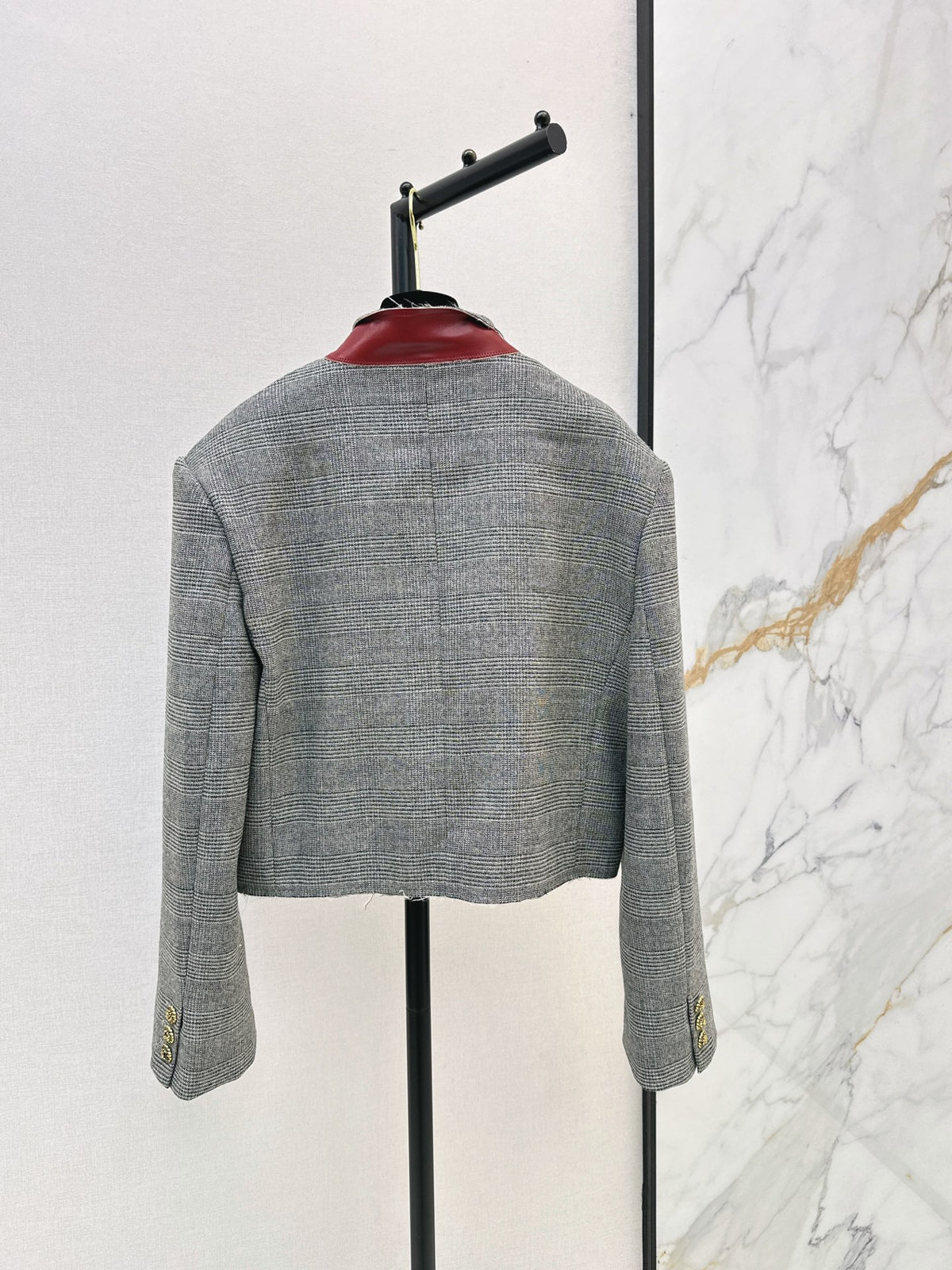 26New Early-Autumn Retro-Chic Grey Plaid Cropped Jacket