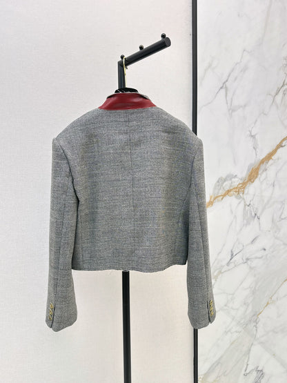 26New Early-Autumn Retro-Chic Grey Plaid Cropped Jacket