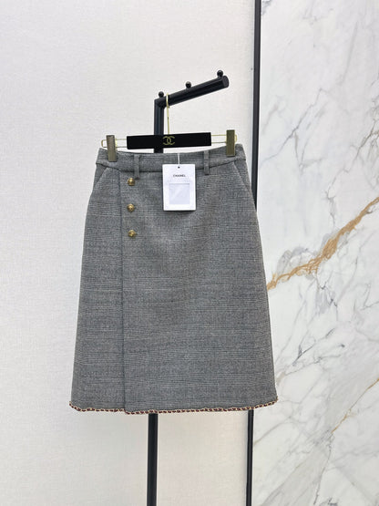 26New Autumn/Winter High-Waisted A-Line Skirt with Vintage Houndstooth Pattern