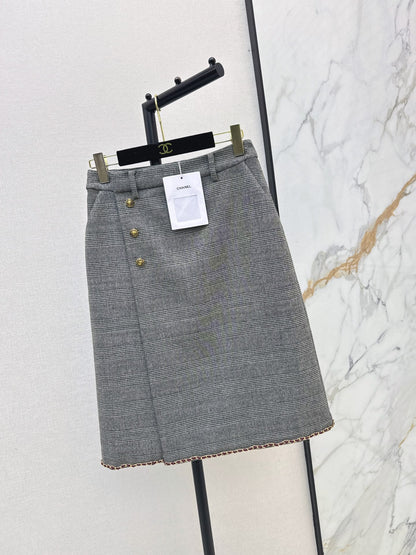 26New Autumn/Winter High-Waisted A-Line Skirt with Vintage Houndstooth Pattern