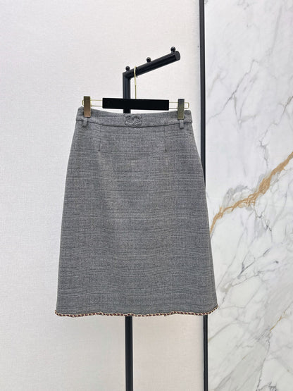 26New Autumn/Winter High-Waisted A-Line Skirt with Vintage Houndstooth Pattern
