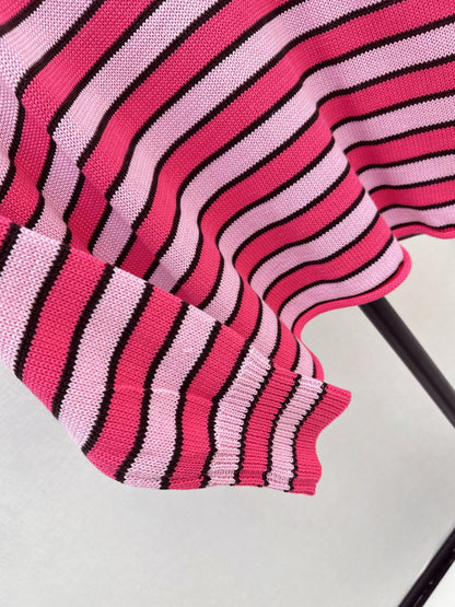 26Latest Autumn/Winter Loose-Fit Striped Sweater with Stick-Figure Motif