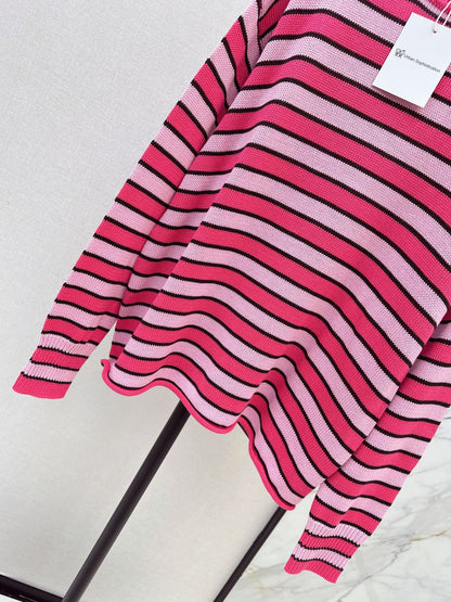 26Latest Autumn/Winter Loose-Fit Striped Sweater with Stick-Figure Motif