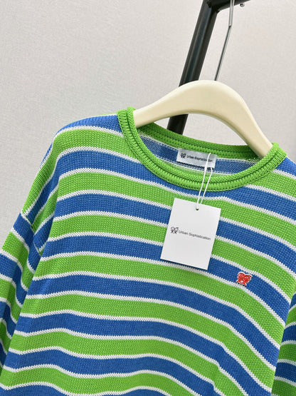 26Latest Autumn/Winter Loose-Fit Striped Sweater with Stick-Figure Motif
