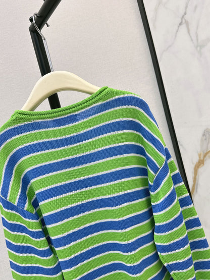 26Latest Autumn/Winter Loose-Fit Striped Sweater with Stick-Figure Motif