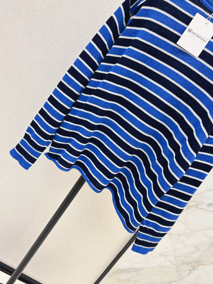 26Latest Autumn/Winter Loose-Fit Striped Sweater with Stick-Figure Motif