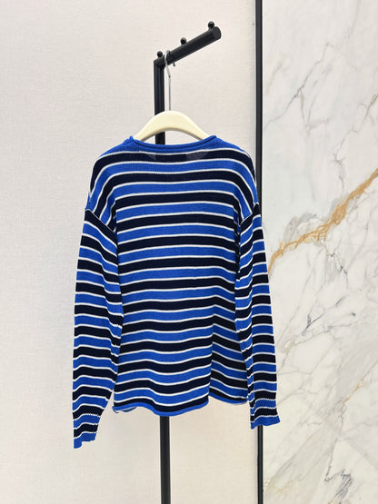 26Latest Autumn/Winter Loose-Fit Striped Sweater with Stick-Figure Motif
