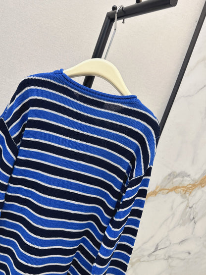 26Latest Autumn/Winter Loose-Fit Striped Sweater with Stick-Figure Motif