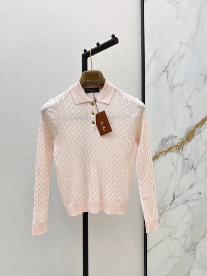 26Latest Autumn/Winter Youthful Pink Polo-Collar Knit Top