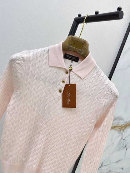 26Latest Autumn/Winter Youthful Pink Polo-Collar Knit Top