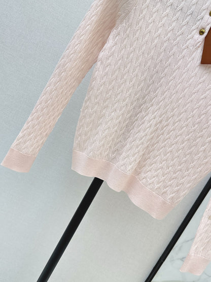 26Latest Autumn/Winter Youthful Pink Polo-Collar Knit Top