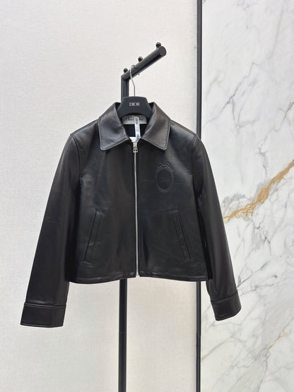 26Latest Autumn/Winter Leather Jacket with Lapel and Embossed Logo Detail