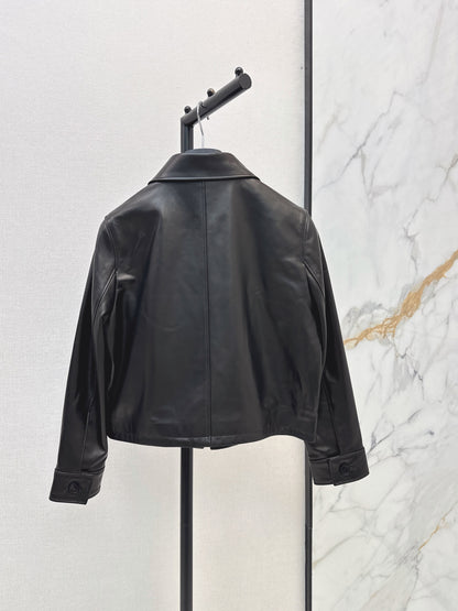 26Latest Autumn/Winter Leather Jacket with Lapel and Embossed Logo Detail