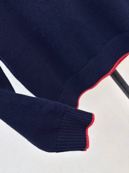 26Latest Autumn/Winter Color-Block Carriage-Motif Long-Sleeve Knit Pullover