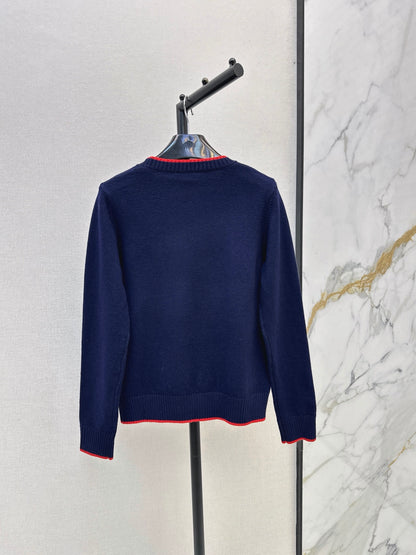 26Latest Autumn/Winter Color-Block Carriage-Motif Long-Sleeve Knit Pullover