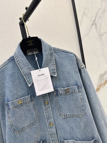 26Latest Autumn/Winter "Coco Girl" Style: Vintage-Wash Denim Jacket with Shirt Collar