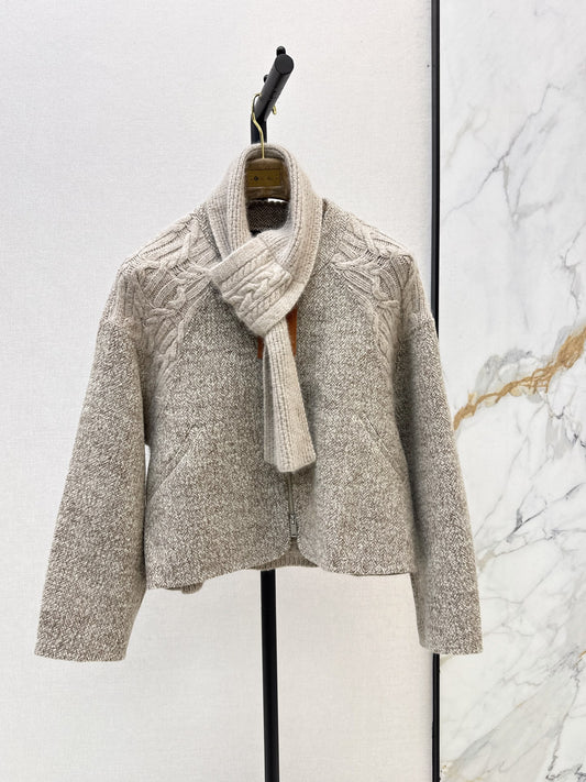 26Latest Autumn/Winter "Old Money" Style Reversible Wool-Blend & Cable-Knit Cardigan (Includes Matching Scarf)