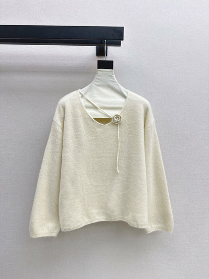 26Latest Autumn/Winter V-Neck Sweater with 3D Floral Embellishments