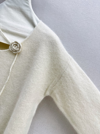 26Latest Autumn/Winter V-Neck Sweater with 3D Floral Embellishments