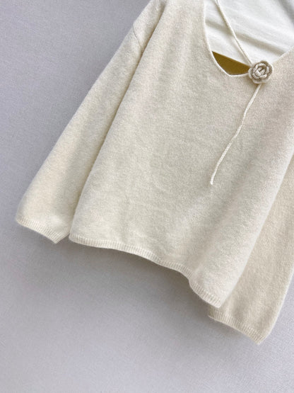 26Latest Autumn/Winter V-Neck Sweater with 3D Floral Embellishments