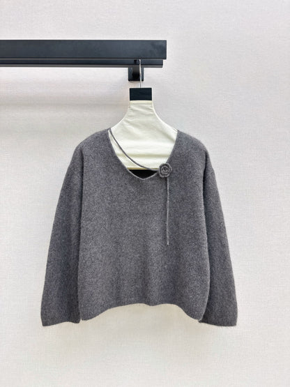 26Latest Autumn/Winter V-Neck Sweater with 3D Floral Embellishments
