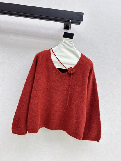 26Latest Autumn/Winter V-Neck Sweater with 3D Floral Embellishments