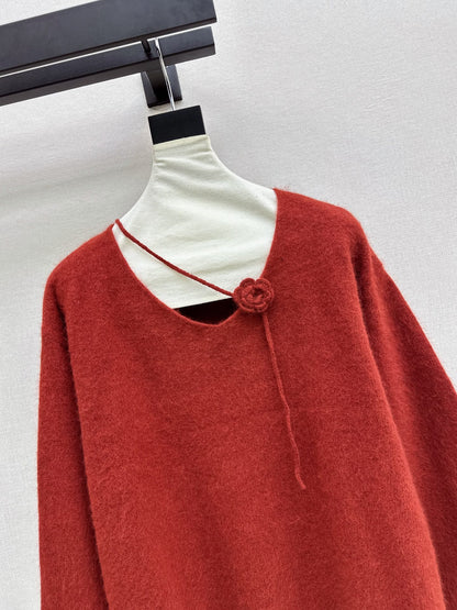26Latest Autumn/Winter V-Neck Sweater with 3D Floral Embellishments