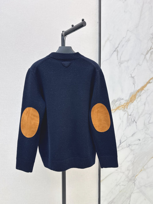 26Latest Autumn/Winter Crew-Neck Knit Sweater with Suede-Finish Elbow Patches