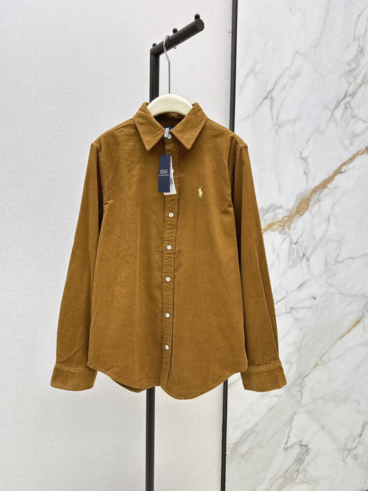 Latest Autumn/Winter Vintage Caramel Corduroy Shirt with Pony Embroidery