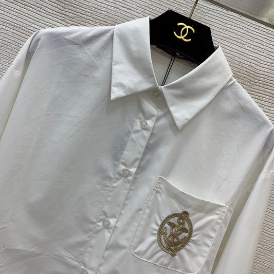 26New Polo-Collar Long-Sleeve Cropped Shirt/Top