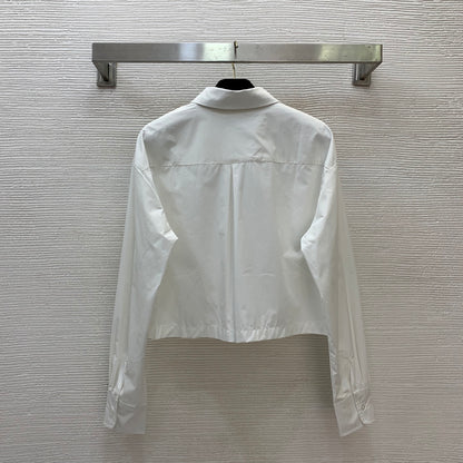 26New Polo-Collar Long-Sleeve Cropped Shirt/Top