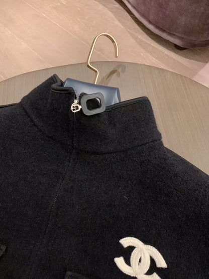 26"Chanel-inspired" Custom Knit Bomber Jacket with Double-C Cuff Detailing