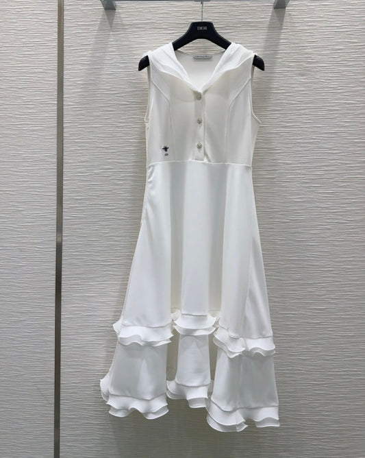 Classic Minimalist Solid Lace Trim Dress