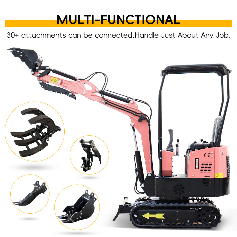 MS10 Pink Mini Excavator with Thumb Clamp, 1 Ton, Briggs & Stratton Engine, 13.5 HP