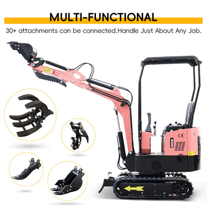 MS10 Pink Mini Excavator with Thumb Clamp, 1 Ton, Briggs & Stratton Engine, 13.5 HP