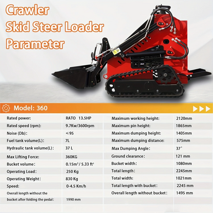 MS360  Mini Stand On Skid Steer Track Loader With 13.5HP Gas Engine