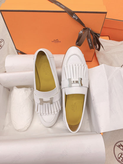 HM Mocassins Royal Loafers White Goat Leather 348019