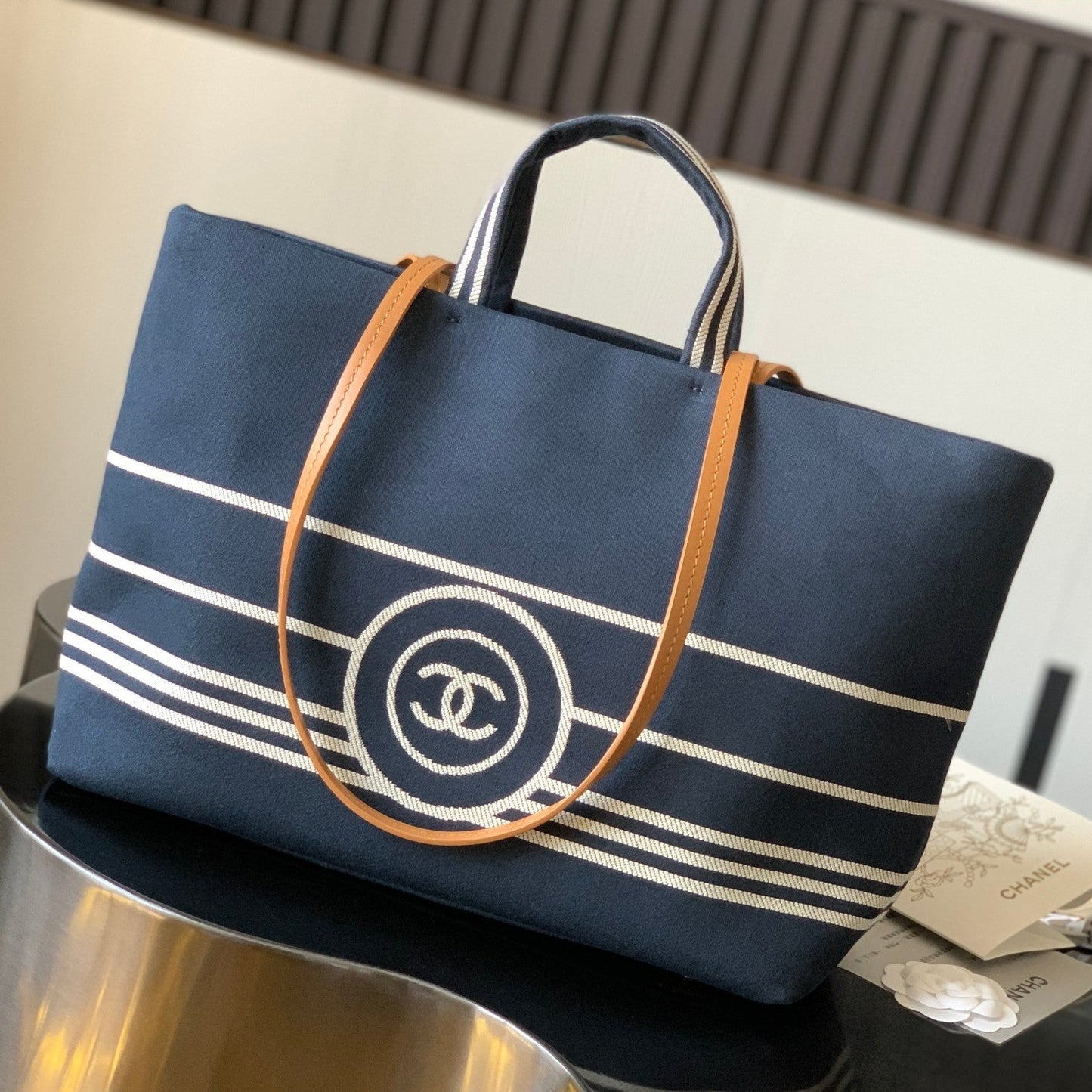 Chanel 2026 Border Tote Bag Blue Brown Denim Canvas Leather