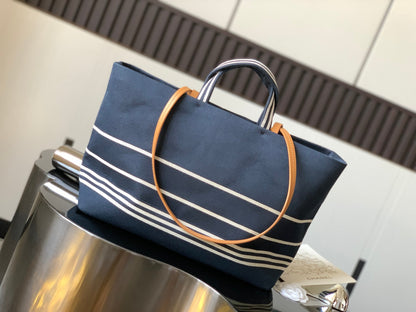 Chanel 2026 Border Tote Bag Blue Brown Denim Canvas Leather