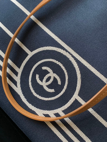 Chanel 2026 Border Tote Bag Blue Brown Denim Canvas Leather
