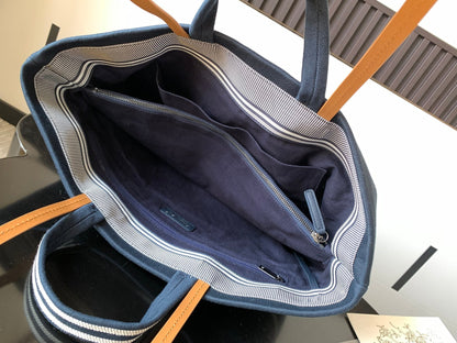 Chanel 2026 Border Tote Bag Blue Brown Denim Canvas Leather