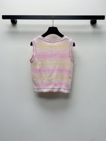 25SS Spring and Summer New Round Neck Colorblock Button Cardigan Vest
