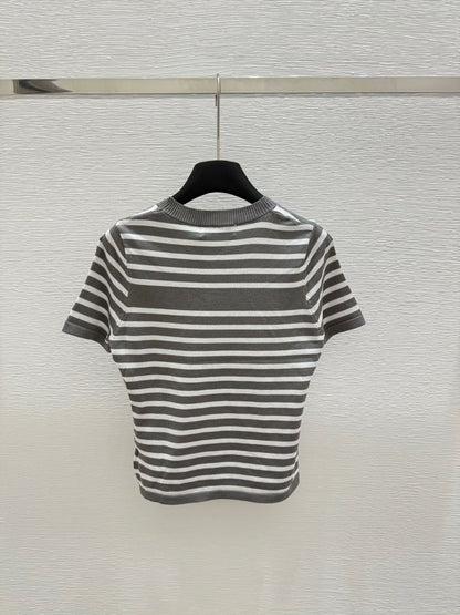 25 Summer striped knitted round neck short sleeves
