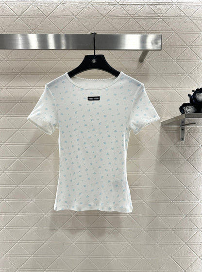 Round neck floral short sleeved shirt
