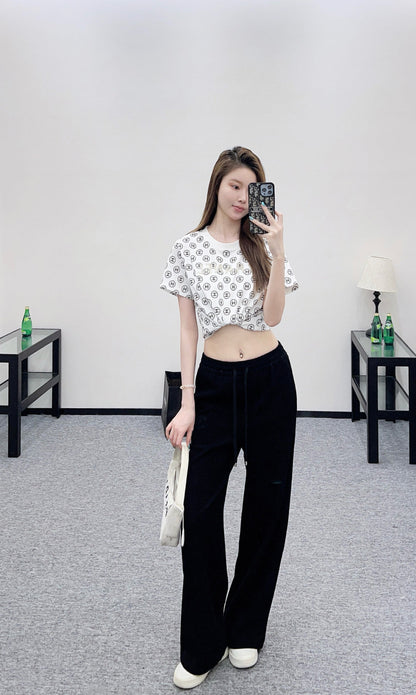 High waisted drawstring wide leg pants