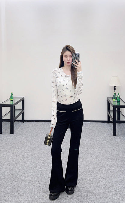 Micro zipper retro elastic pants