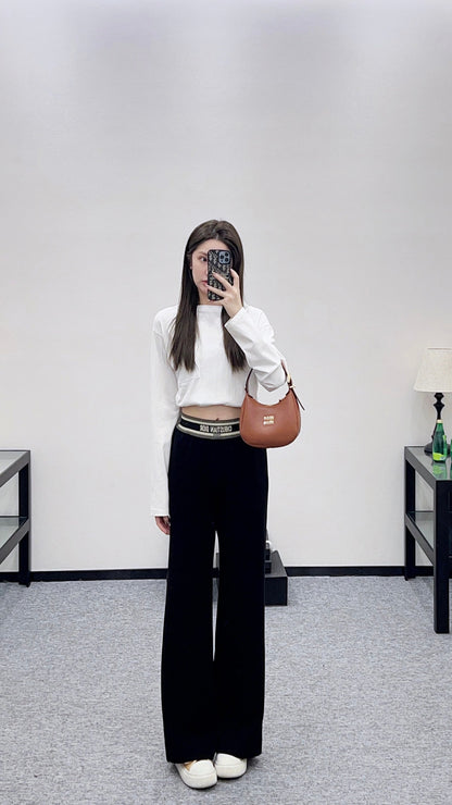 Woolen casual woven belt pants